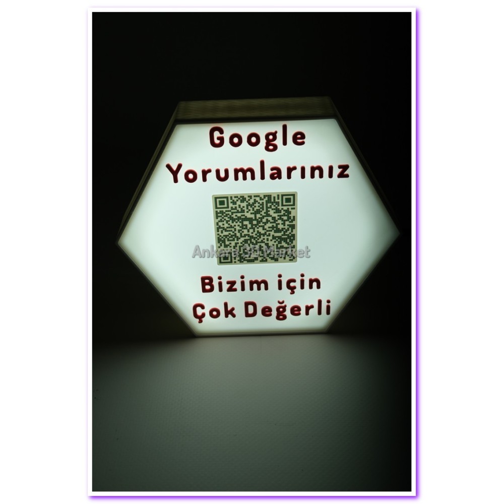 Google Yorum Standı Işıklı Altıgen (220vŞerit Led)