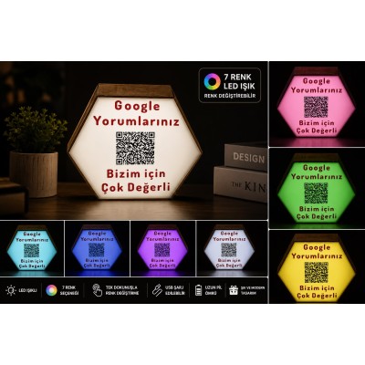 Google Yorum Standı Altıgen (12v RGB Şerit Led)
