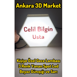 Kişiye Özel Gece Lambası Altıgen (220v Spot Led 3 Renk 5watt)