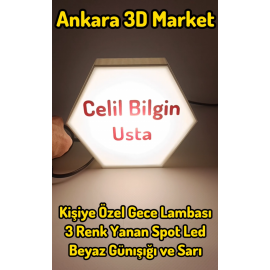 Kişiye Özel Gece Lambası Altıgen (220v Spot Led 3 Renk 5watt)