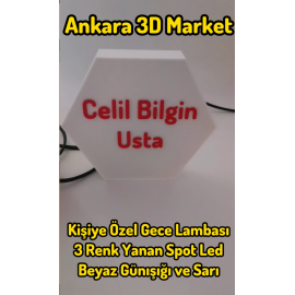 Kişiye Özel Gece Lambası Altıgen (220v Spot Led 3 Renk 5watt)